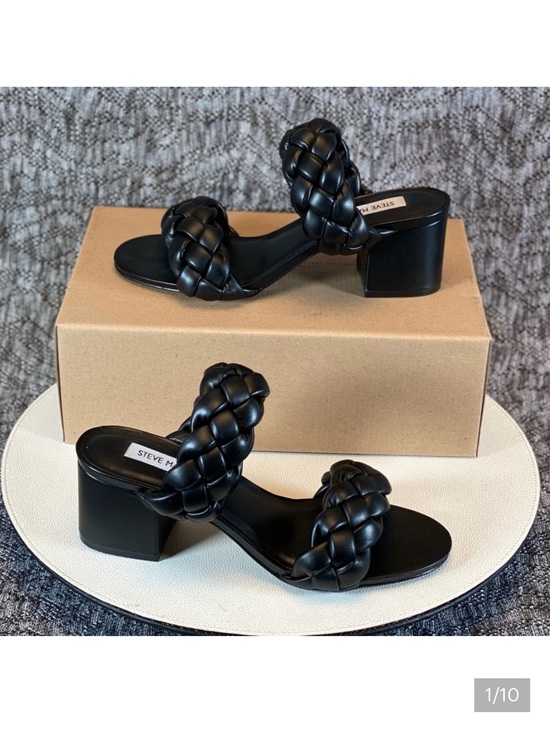 Steve Madden Shoes - Steve Madden Black Braided Double-Strap Block Heel Mules slide on slip 8.5